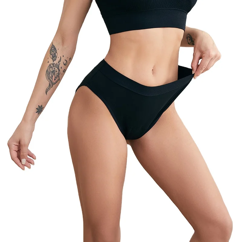 Ljvogues в наличии бамбука; Большие размеры; Цвета: черный периода трусики 4 четыре слоя со средней талией поглощать герметичность нижнее белье