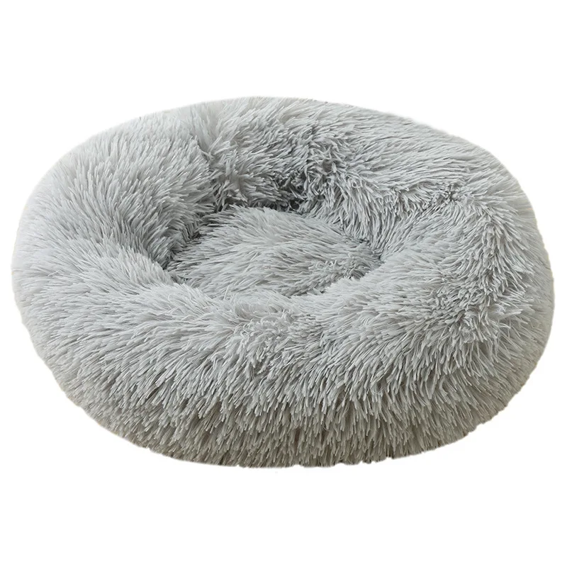 Wholesale manufacturer soft luxury plush pink grey white pet cushion round cat dog bed