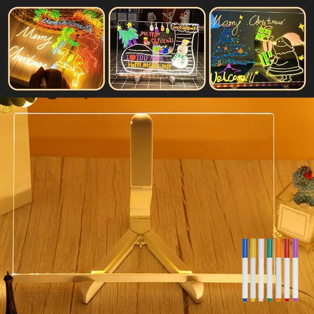 2025 New LED Note Board Light Up Acrylic Message Board with Adjustable Stand and 7 Colors Pen LED Illuminated Drawing Board