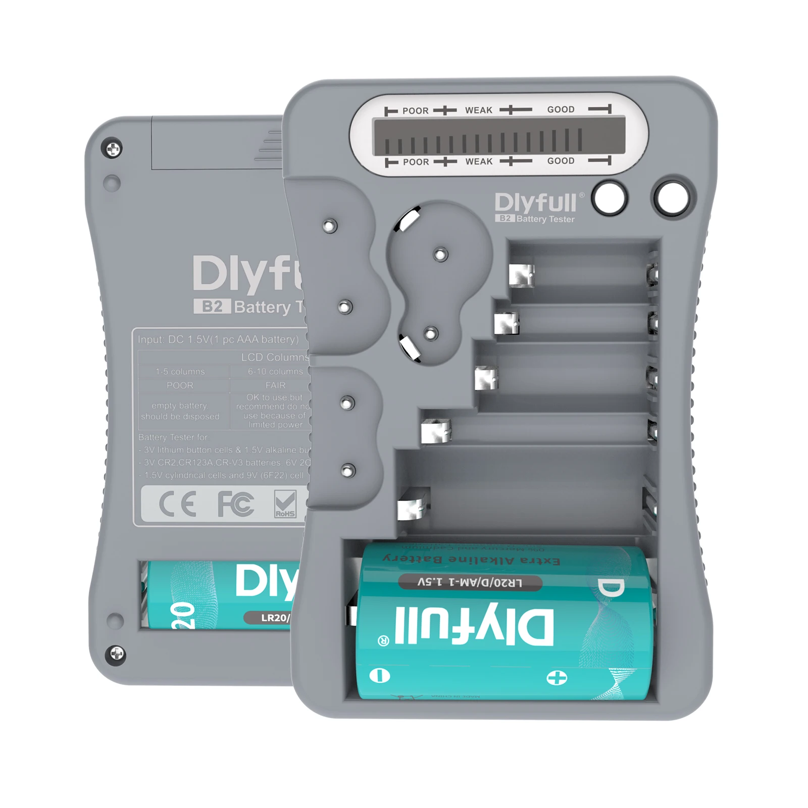  Тестер Аккумуляторов DLYFULL B2 с ЖК-дисплеем для батарей AA/AAA C D 9V CR123A CR2 CRV3 2CR5 CRP2 1 5