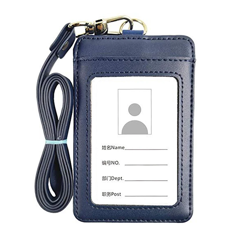 Custom Logo Printing Exhibition Leather Working Name Badge ID Card Holder Business Credit Card Holder With Lanyard