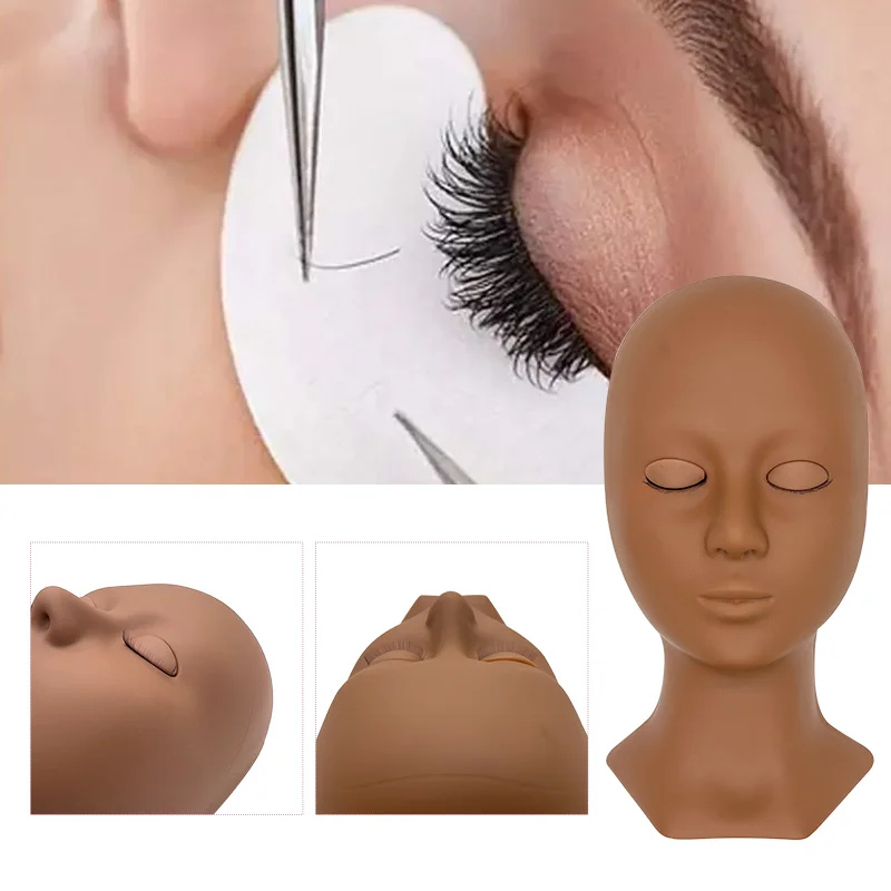 Silicone Training Flat Mannequin Head With 4 Pairs Removable Eyelid For Eyelashes