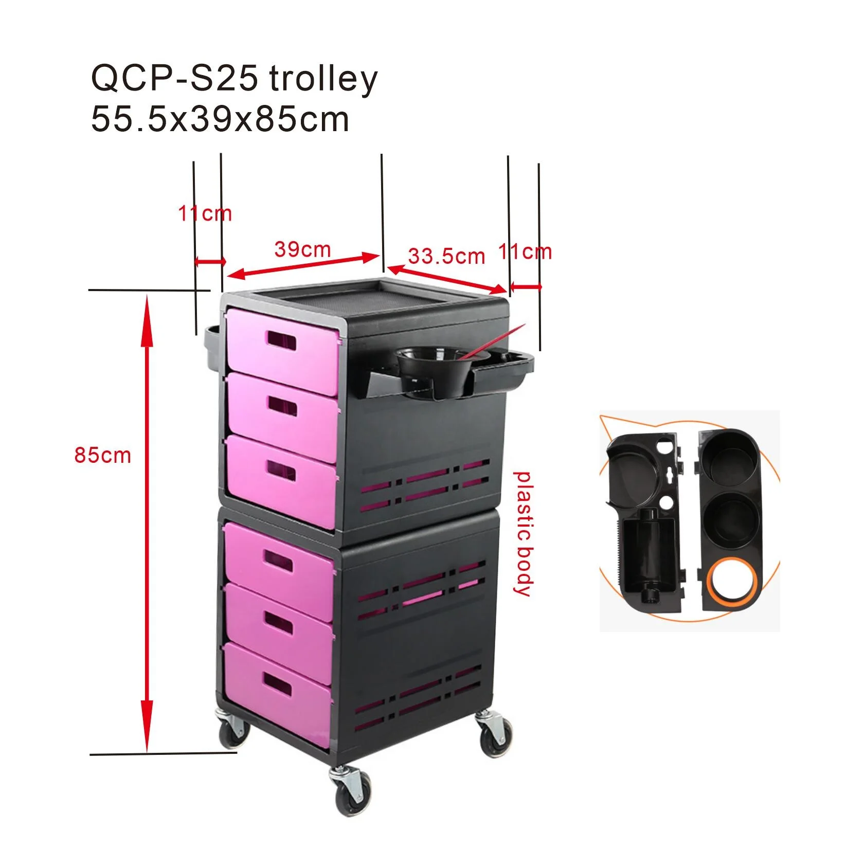 QCP-S25 Hairdresser Equip Black Salon Furniture Salon Equipment Trolly For Salon Beauty Trolley