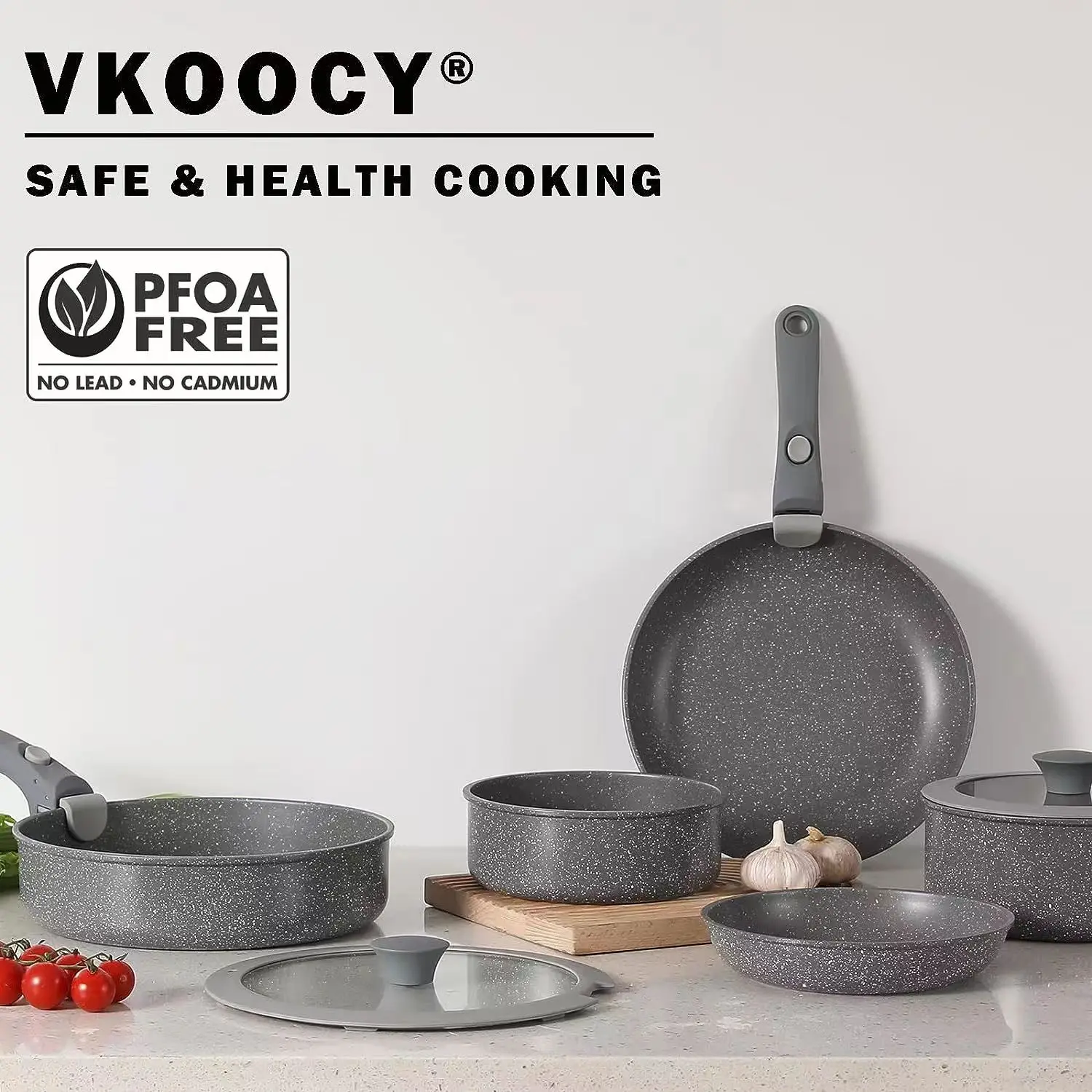High Quality Kitchen Non Stick Cookware Set Aluminum Granite Big Sizes Nonstick Cookware Set with Detachable Handles