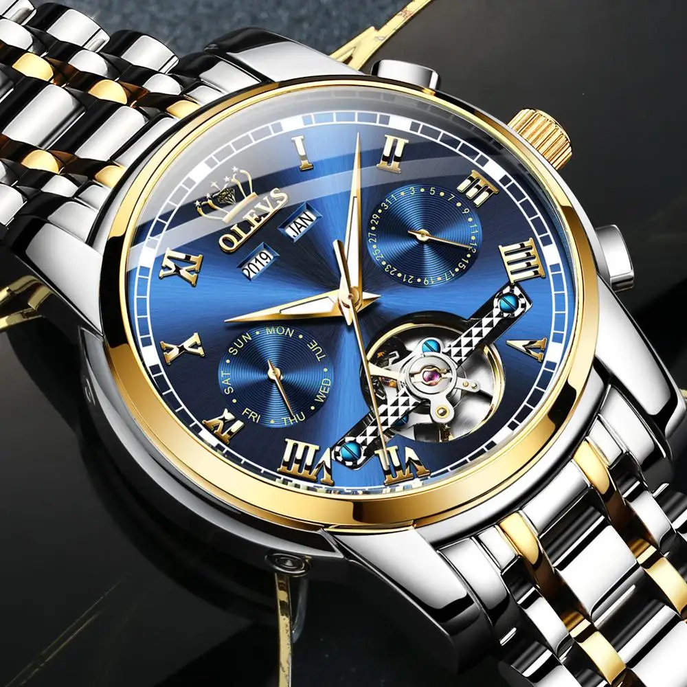 OEM  Custom Logo Luxury Self Winding Skeleton Wristwatch Tourbillon Watch Swiss Movement  Automatic Mechanical Men Watch