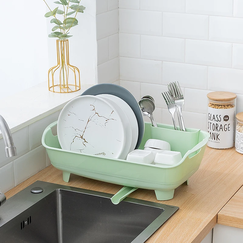Multi-function Plastic Kitchen Dish And Bowl Storage Rack Drain Tool Beside Sink With Weep Pipe