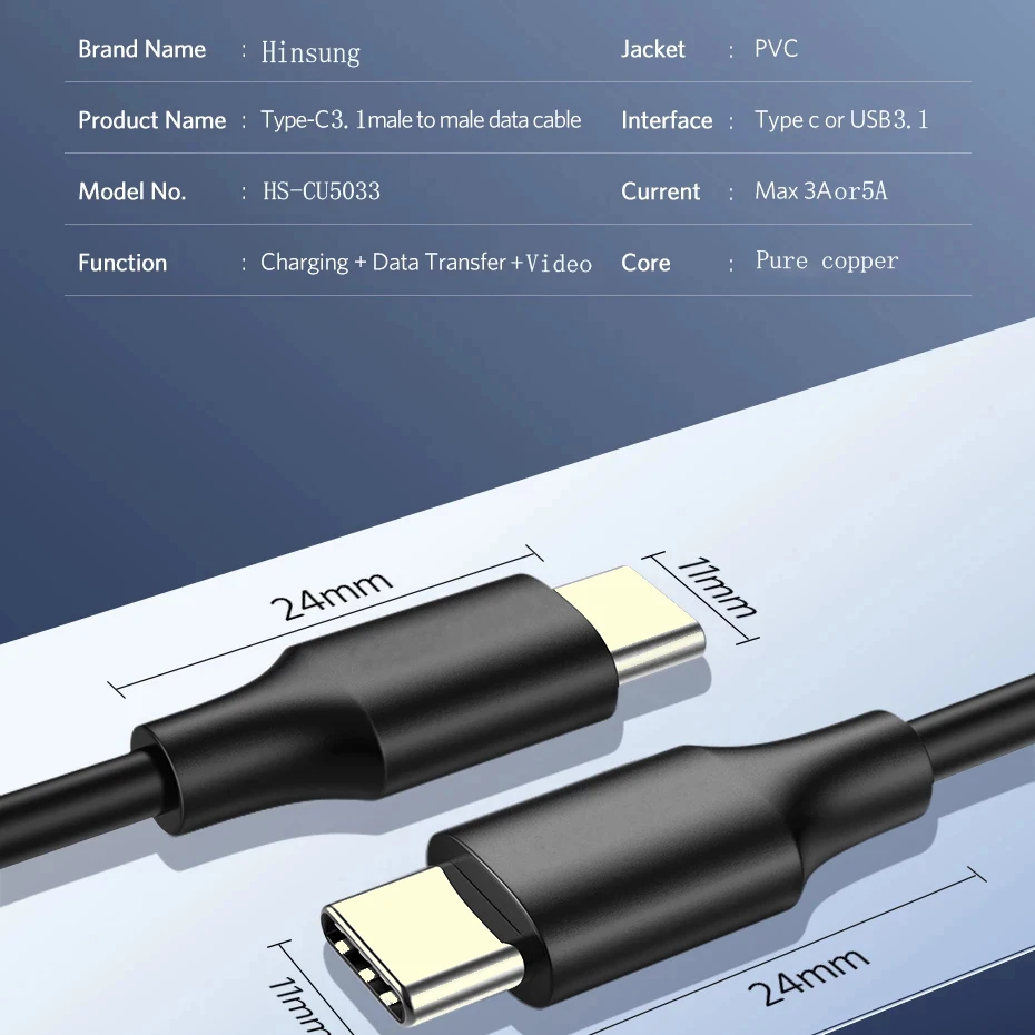 2022 USB 3.1 Regular Mobile Phone Cables 10Gbps Transfer Speed 100W usb Type C usb Cable 3.0 Fast Charging With 4K Audio Video