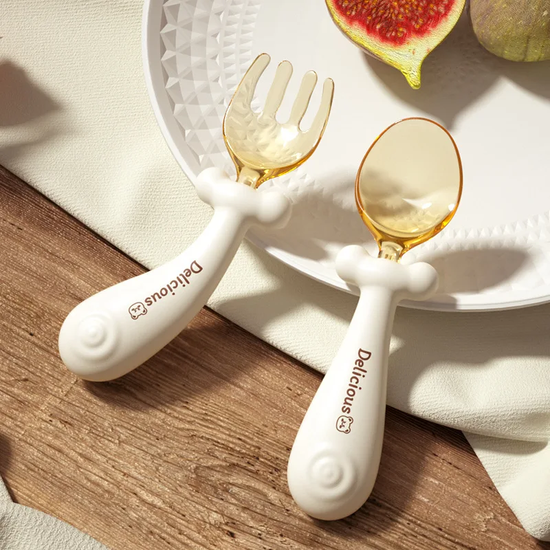 Eco Friendly Food Grade Silicone BPA Free Baby Cutlery Feeding Spoon For Training Anti-skid Handle Baby Training Dinning Set