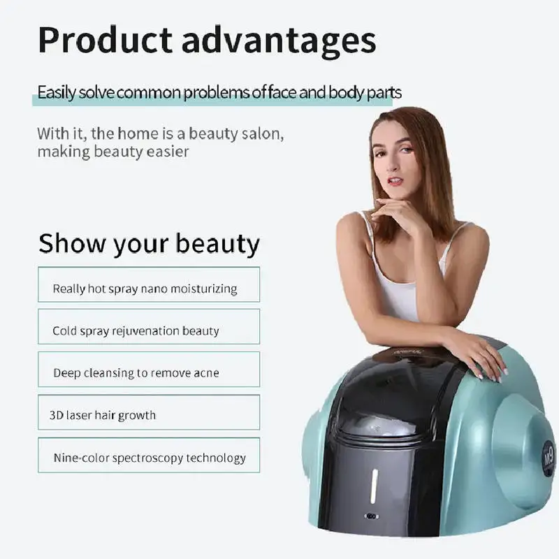 2024 Portable 9-color Spectrum Led Lights Facial Therapy Machine With Hot&cold Nano Spray