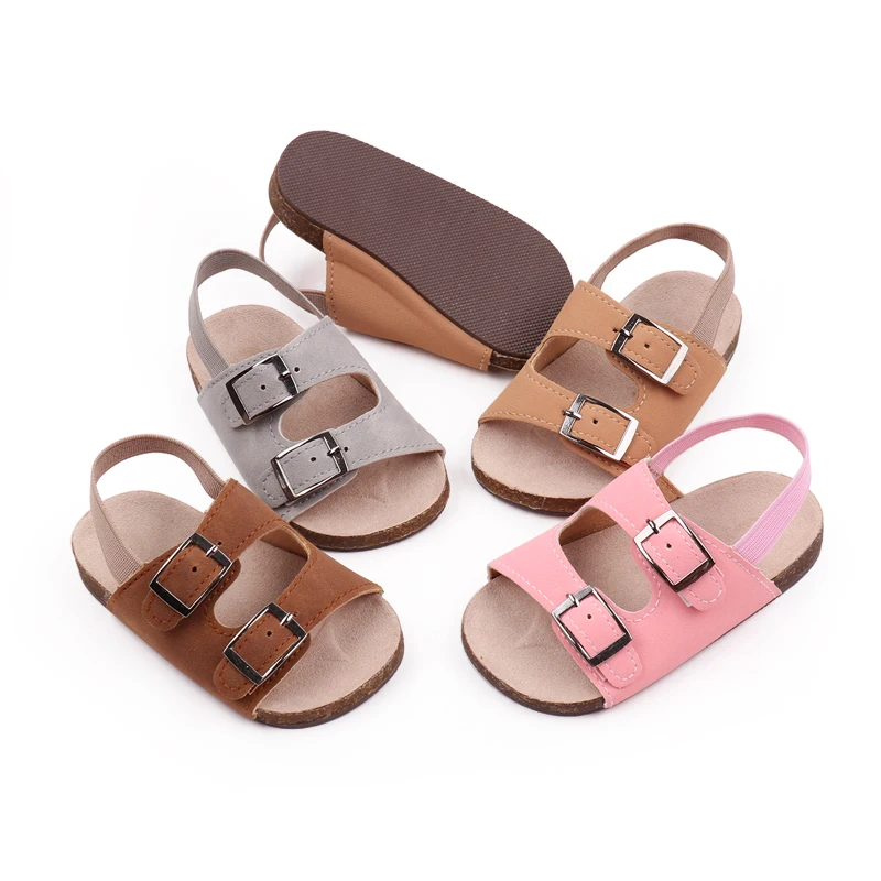 Summer baby wood bottom slippers with elastic back baby sandals hard soled non-slip toddler shoes