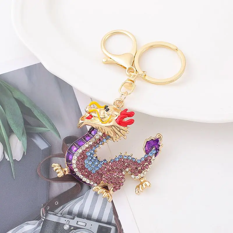 Wholesale Factory High Quality bling Rhinestone Originality Chinese Dragon keychain bag car charm Pendant keychain for Gift