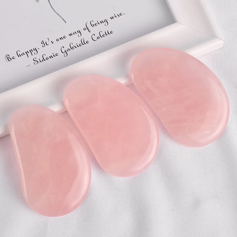 face rose quartz jade bian stone body gua sha scraping hand massage roller board lifting tool set