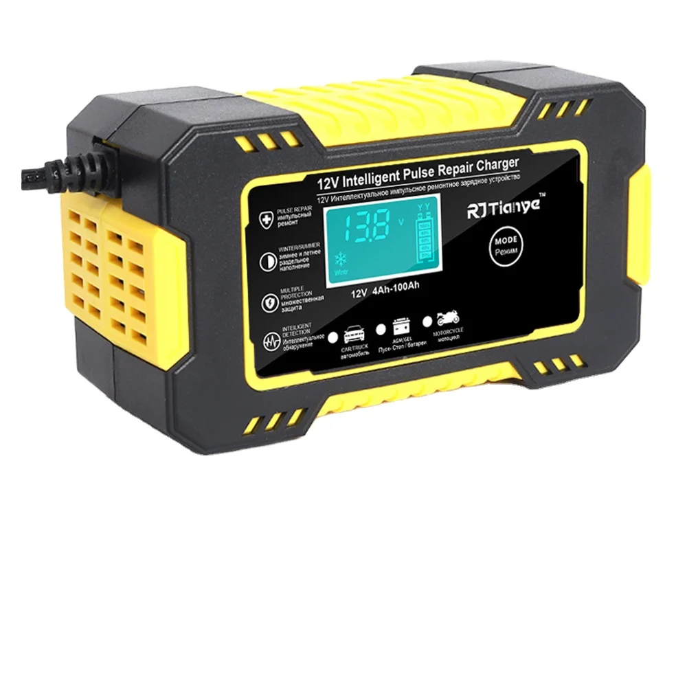 Car Battery Charger 12V Pulse Repair LCD Display Smart Fast Charge Deep cycle GEL Lead-Acid Charger For Auto Motorcycle