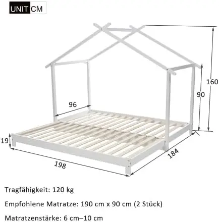 Cabin Bed 90/180 x 190 cm Solid Wood Convertible Floor Bed with Slatted Base Trundle