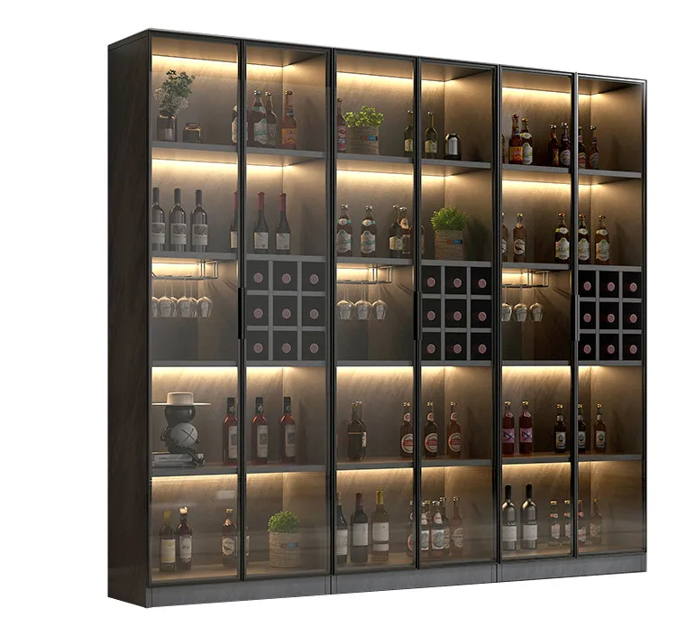 Luxury Modern Simple Gold Black Metal Shown Display Bar Whiskey Gold Wine Cabine