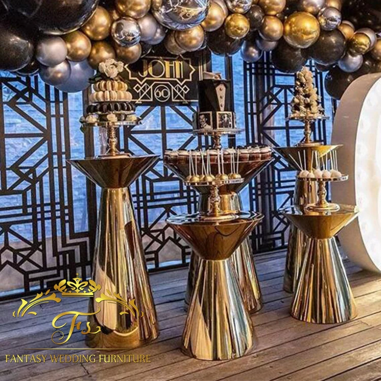 gold metal stainless steel frame wedding dessert buffet display stand