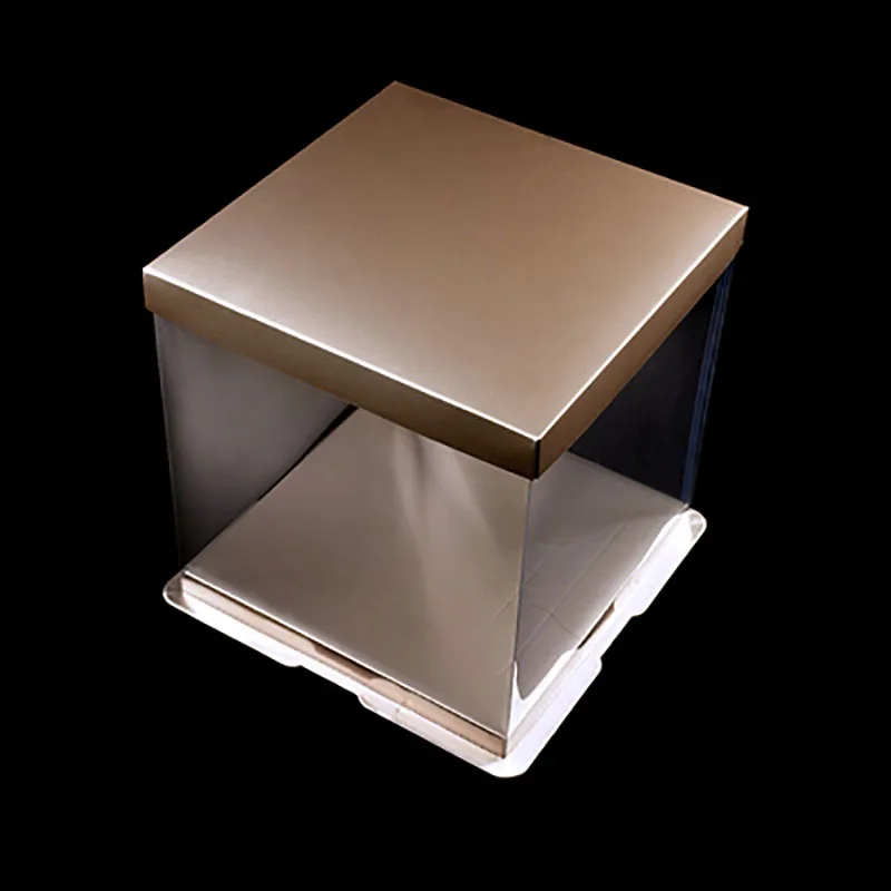 KCCB New Wedding Square Cake Box Silver Clear Decorative Cake Package Transparent PET Plastic Disposable Environmental Offset