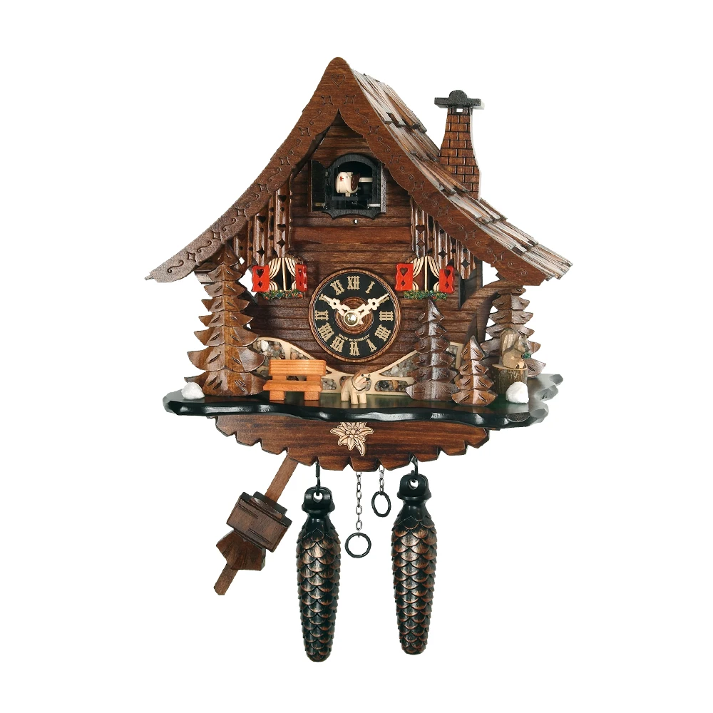 Германия, высококачественный необычный дизайн, деревенские часы с кукушкой из бревенчатой кабины с украшенной крышей и эдельвейсом с музыкой