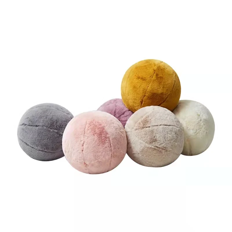 Free sample colorful super soft rabbit fur ball pillow round shaped plush stuffed pillow