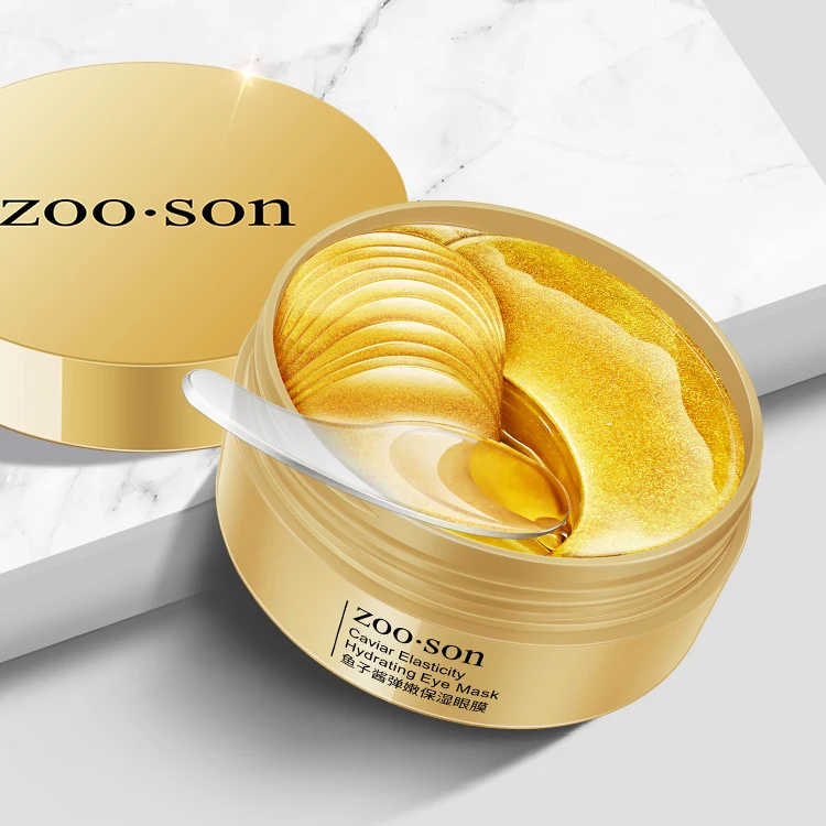 Оптовая продажа, частная марка ZOOSON, удаление темных кругов, успокаивающая черная жемчужная икра, коллагеновая кристаллическая маска для глаз