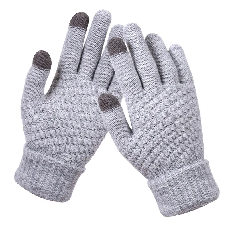 Fleece Jacquard Thickening Stretch Knit Mittens Winter Warm Anti-slip Touch Screen Gloves