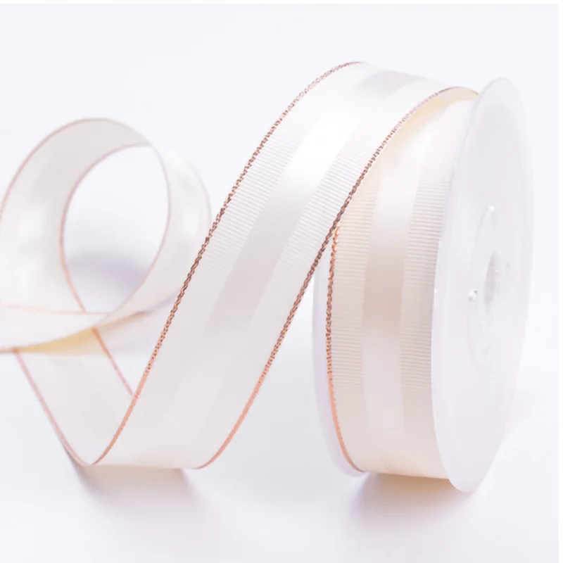 Luxury 9MM to 38MM Grosgrain Pink Rose Gold Edge Satin Ribbon