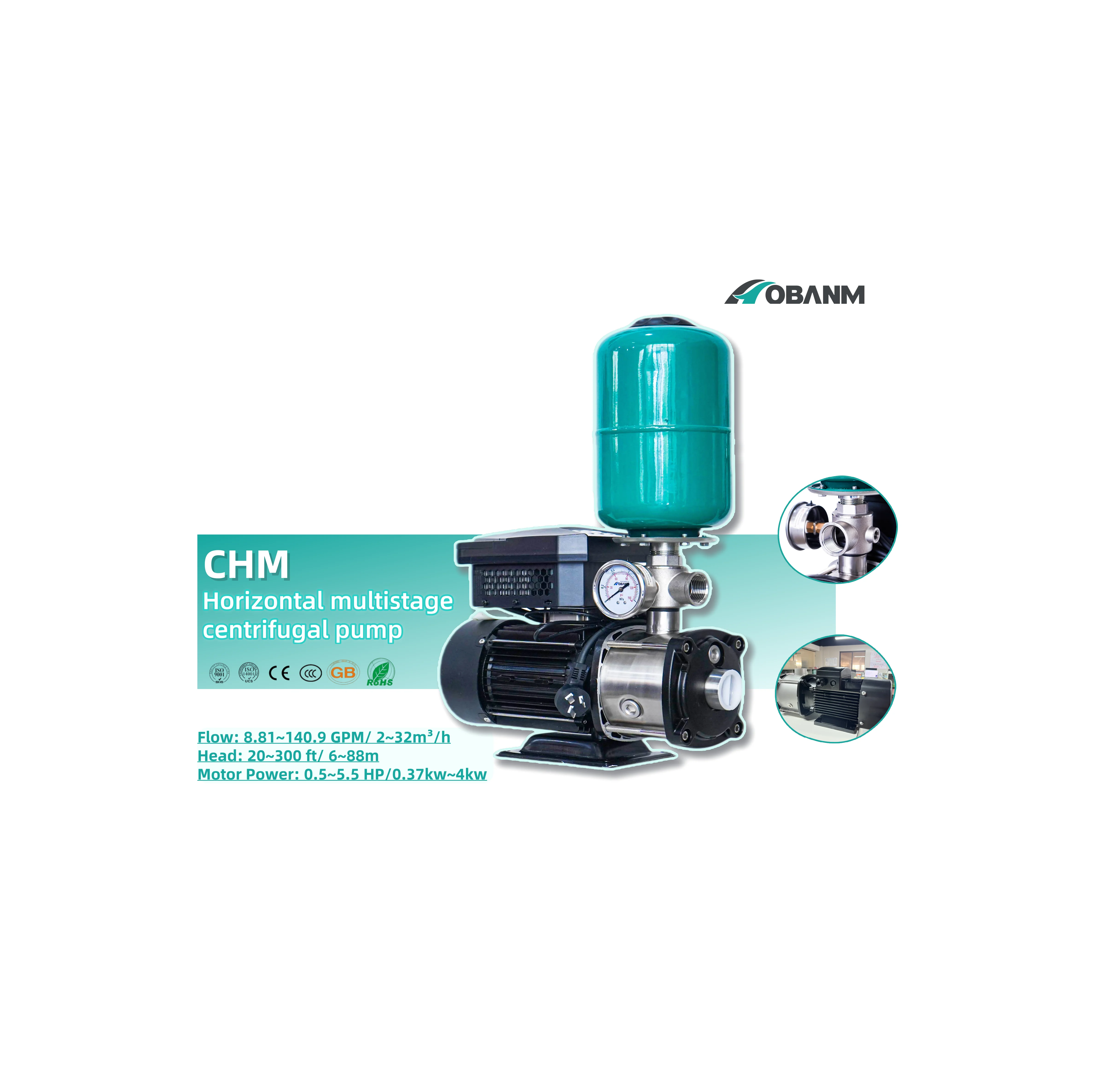 Горизонтальный многоступенчатый центробежный насос CHM 20-20 2 ~ 32 м³/ч поток 6 88 м 0 37 4 кВт многоцелевой водяной с большой скоростью потока