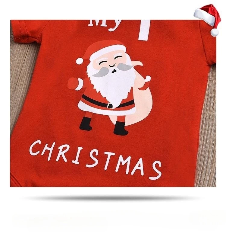 Wholesale European and American Christmas Infant baby boys and girls Triangle Wrap Hip Romper baby onesie with Christmas hat