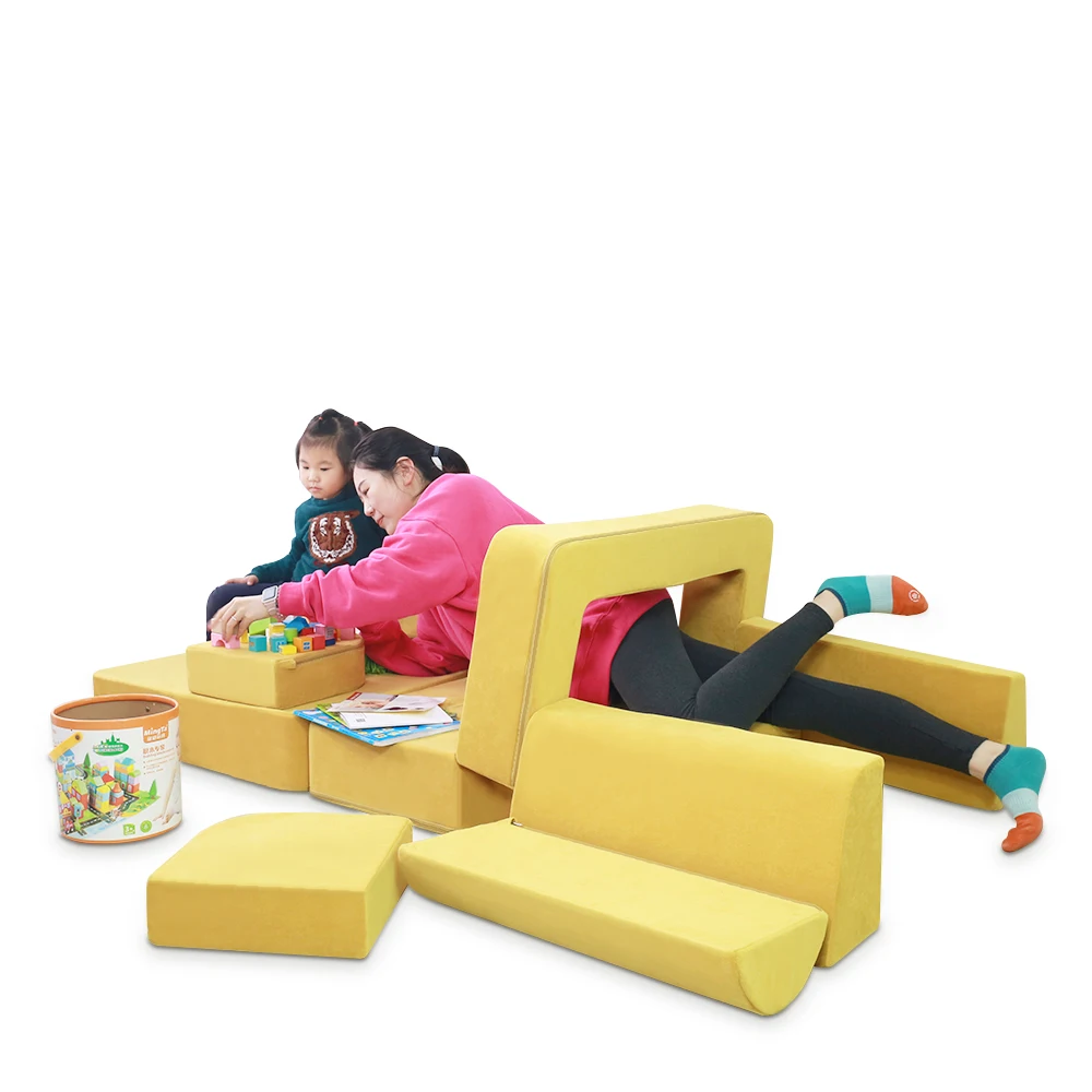 
2021 micro-suede cover foldable children nugget play foam couch magnetic with waterproof liner 