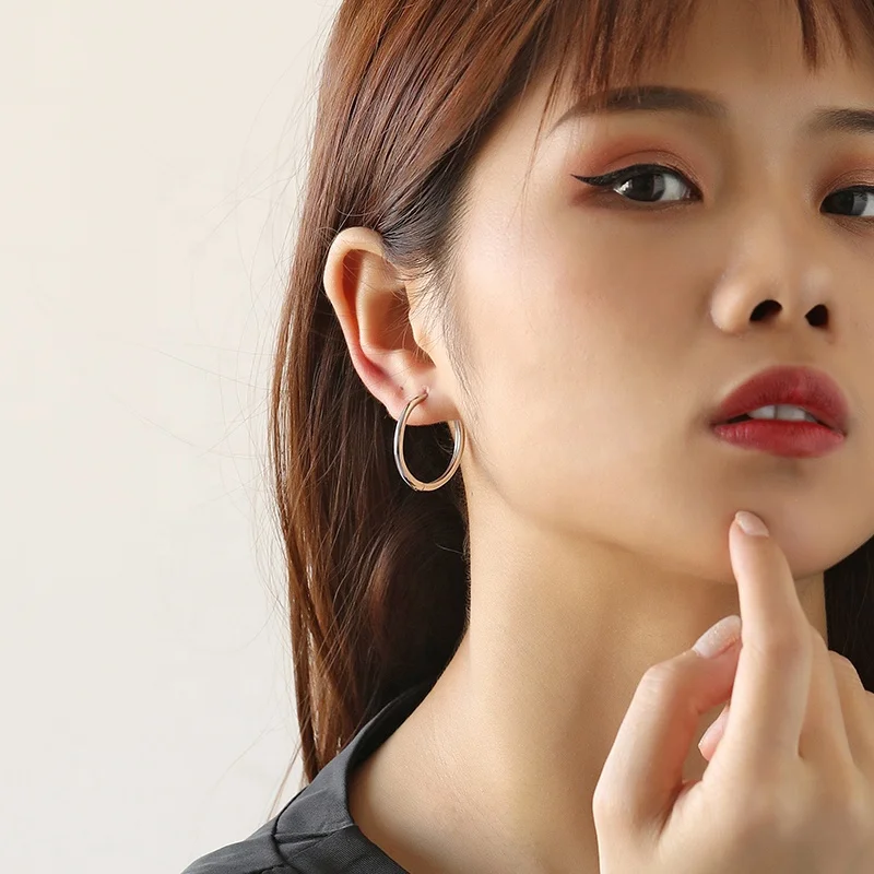 Classic Multiple Sizes Fashion Large Rhodium Plated 925 Sterling Silver Big Hoop Earrings