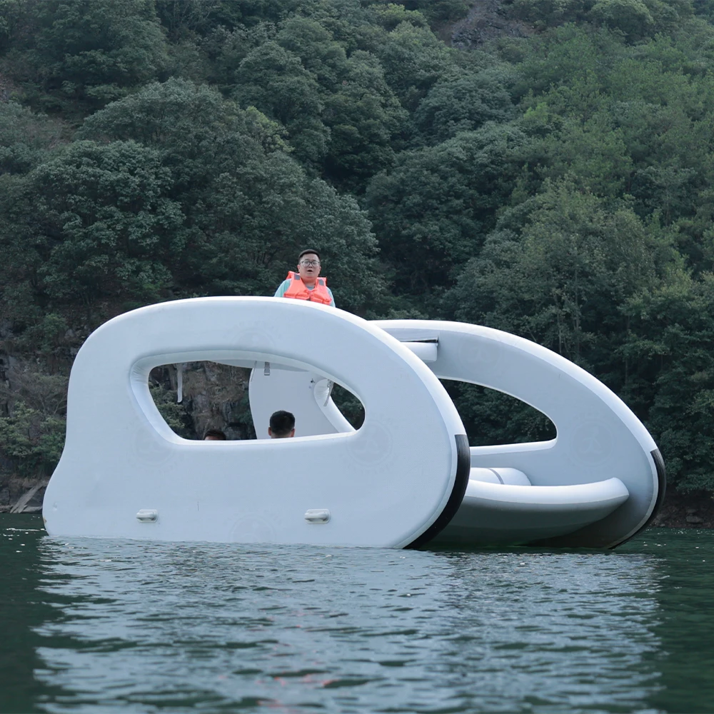 Favorite Factory Price Water Leisure Family Friends Party Inflatable Solar Catamaran Foldable Houseboat Hot Sale With Motor