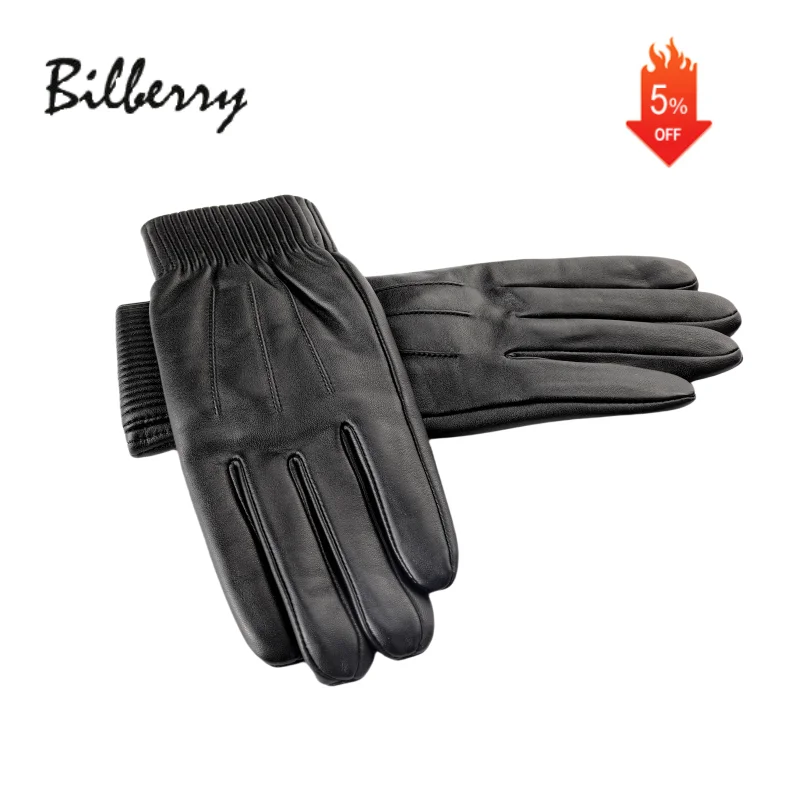 Custom Winter Warm Black Sheepskin Touch Screen Men Best Leather Gloves For Winter