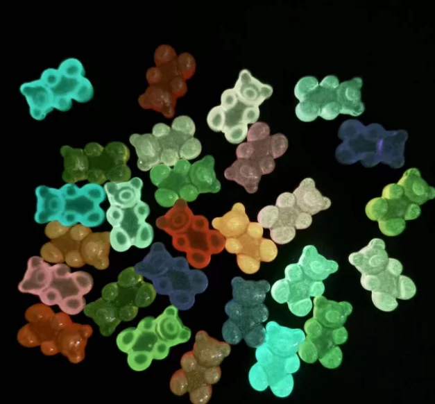 popular pink cute diy cartoon nail art mini luminous charm growing in the dark flatback resin cabochon bear gummy bead wholesale