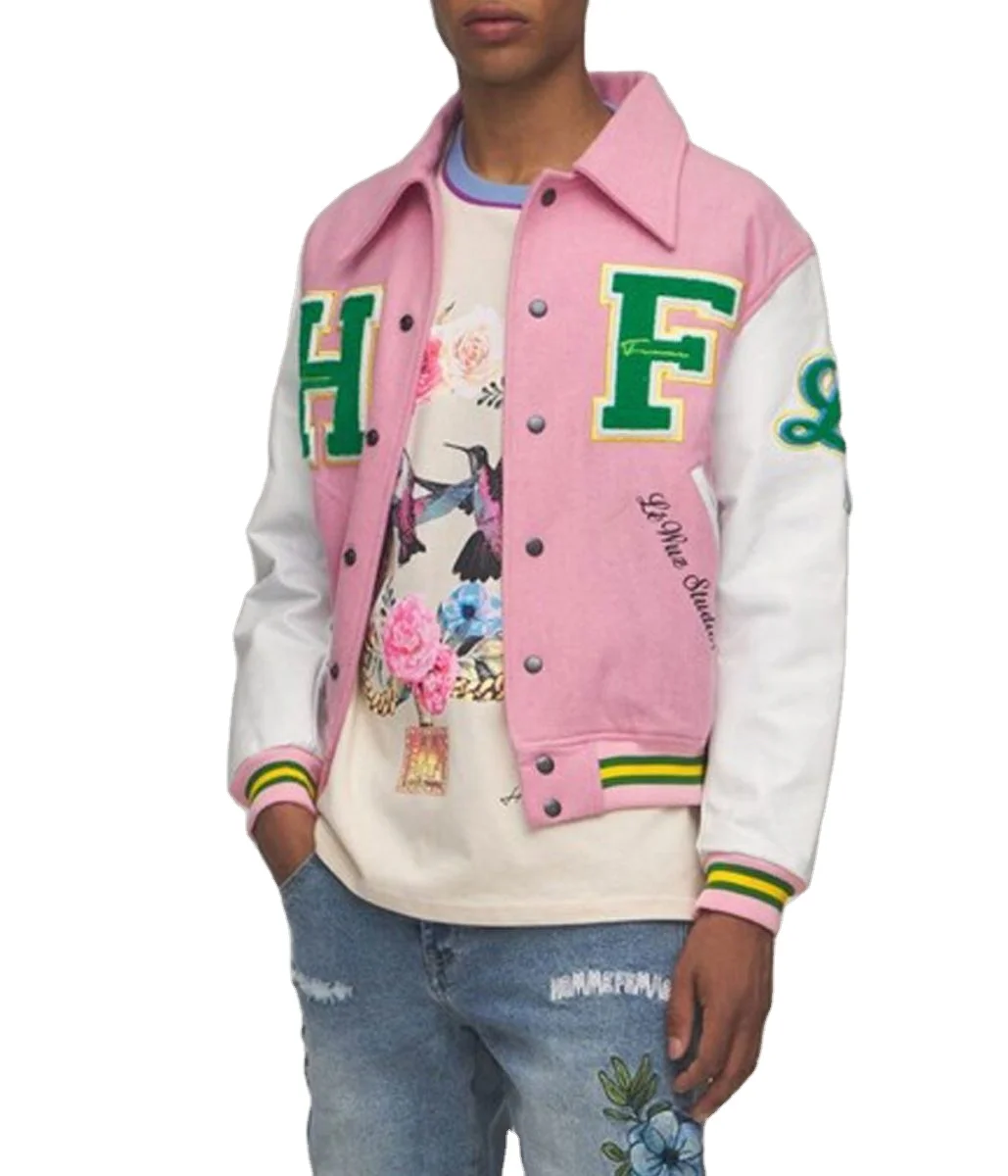 2022 OEM Custom virgin wool patch chenille embroidery leather sleeve letterman varsity jacket for men