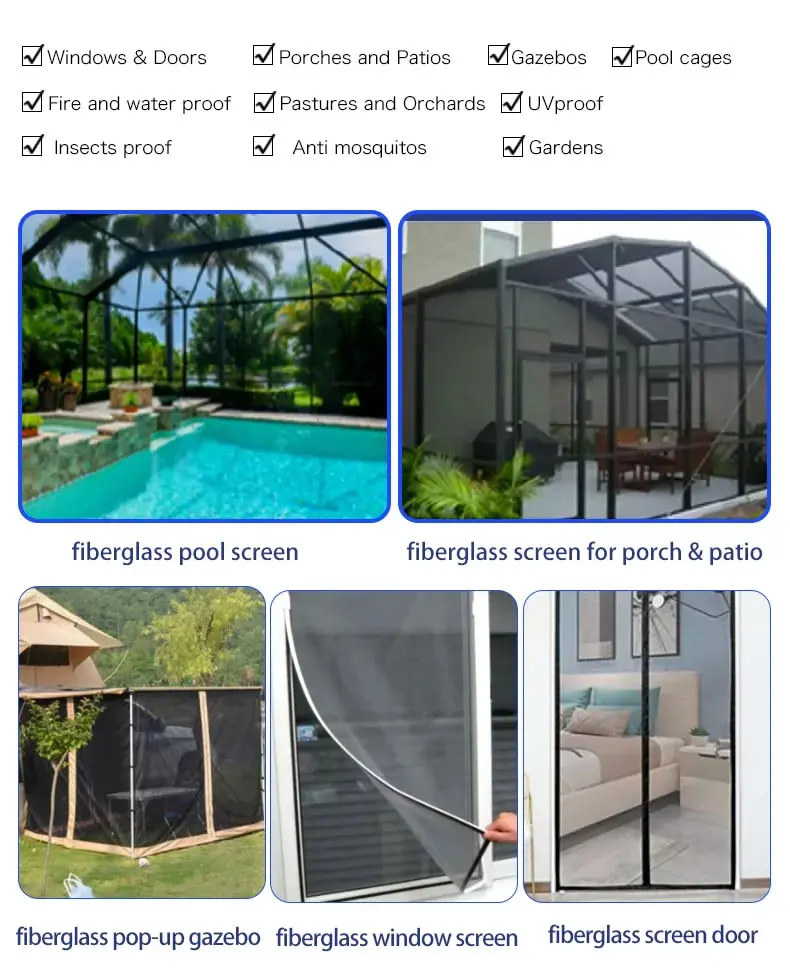 Factory Wholesale Window Screen Net Anti Mosquito Curtain Insect Windows Coated Fiberglass Fibre Pvc Insect Mesh Fiberglass