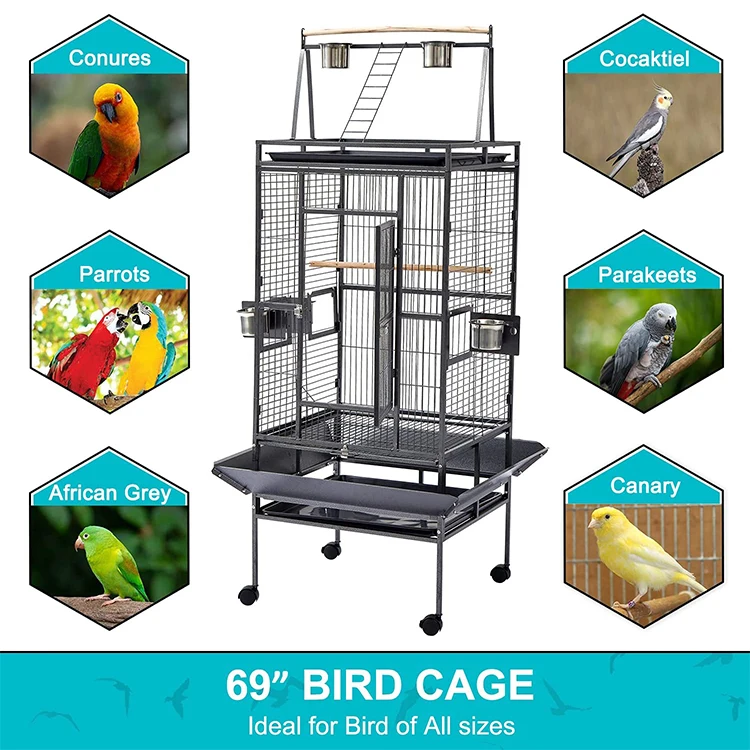 For Parrot Cockatiel Finch Pet House Rolling Stand Bird Cage Include Seed Guard