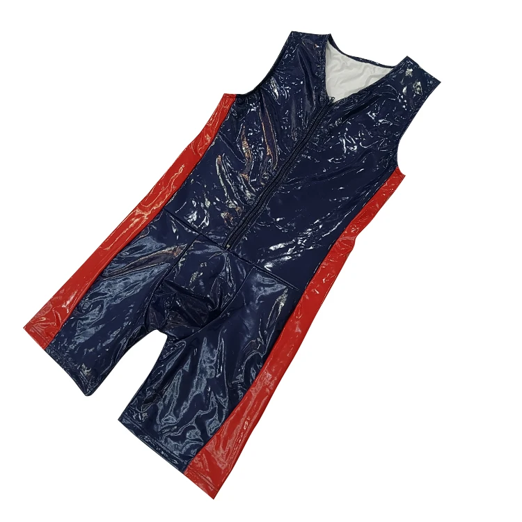 Custom Mens Sleeveless Pu Leather Jumpsuits Power Casual Bodysuit High Quality Underwear For Men Boxer Fetish Wear