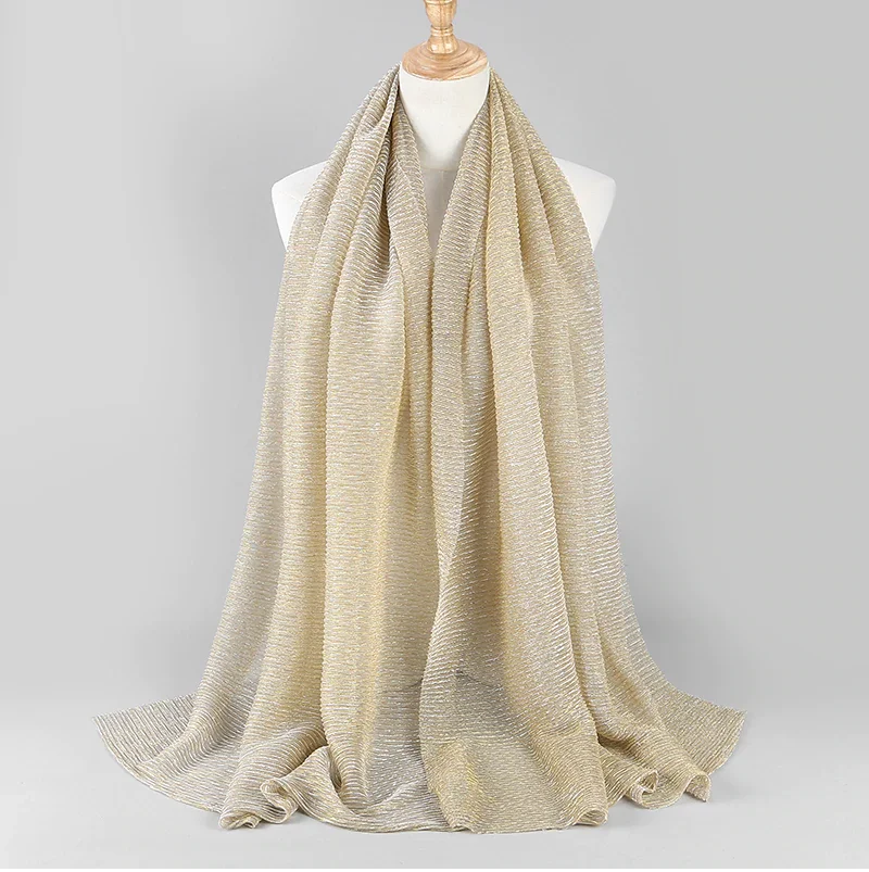 2022 New Hot Ripple Hijab Scarf shimmer sparkle Polyester Ethnic Shimmer Scarves Shawls For Women
