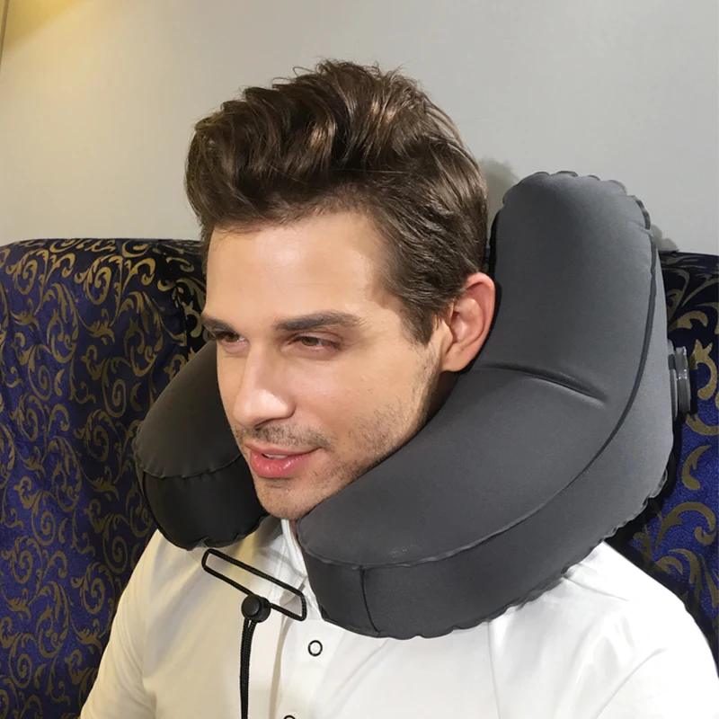 Hot Sale Patented Inflatable Travel Pillow Atmospheric Valve TPU H Shape Travel Inflatable Beach Neck Pillow