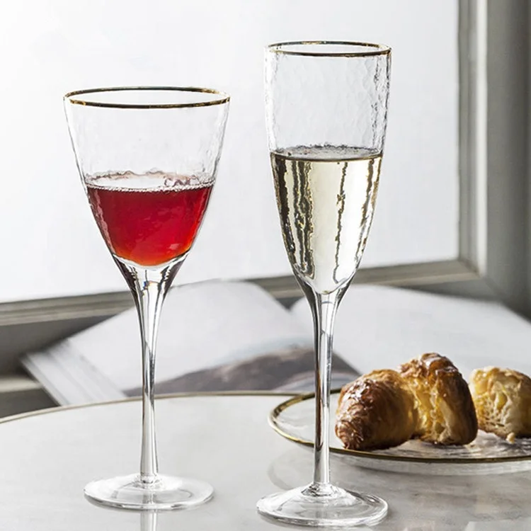 
Set of 2 High Quality Hand Blown Gold Rim Glass Crystal Wine Goblet 