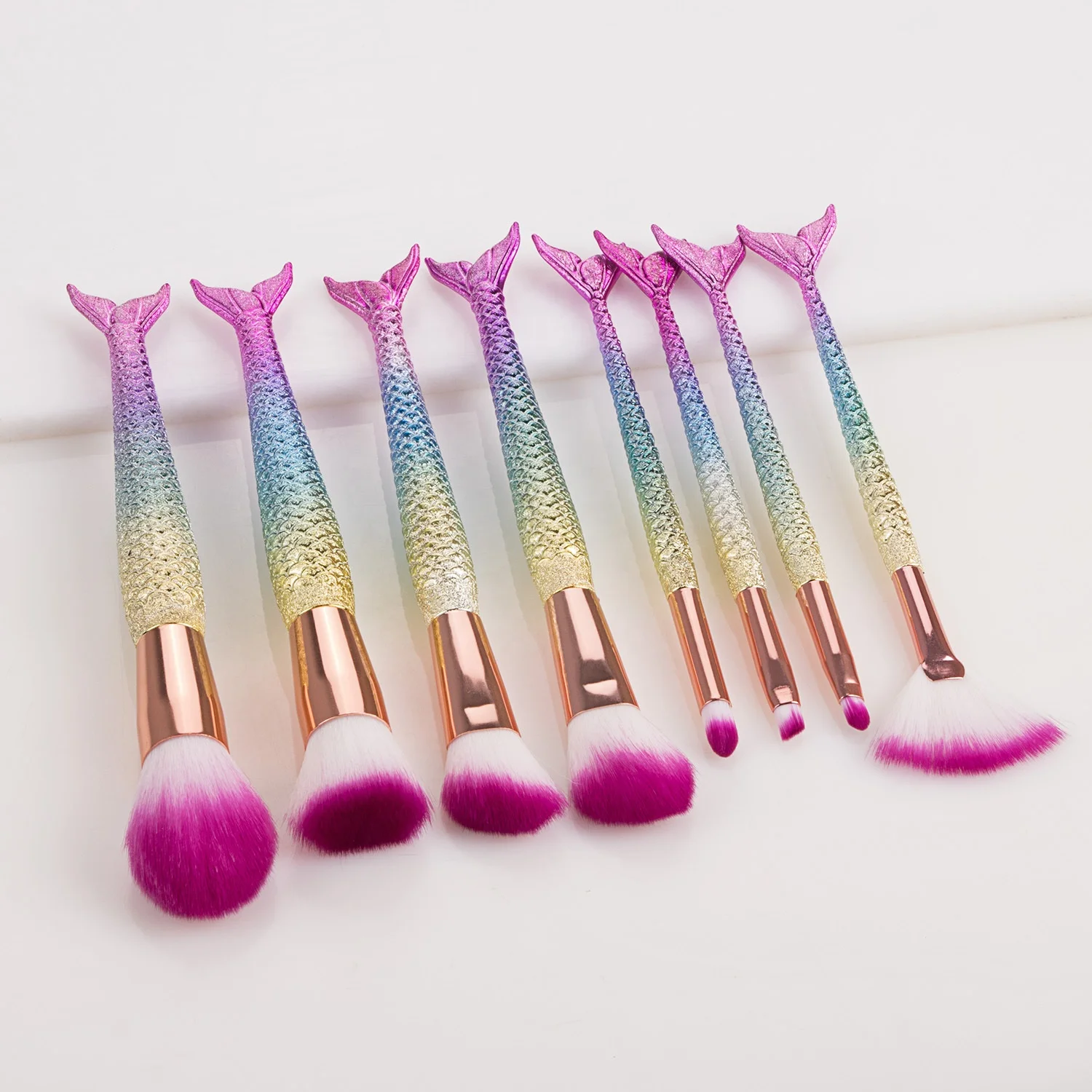 Good quality  8pcs 11pcs  fish tail fan brush high end mermaid make-up brushes set