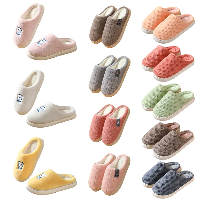 Custom Logo Solid Colors Striped Pattern Unisex Warm Indoor Urban Cozy Soft House Fluffy Slippers