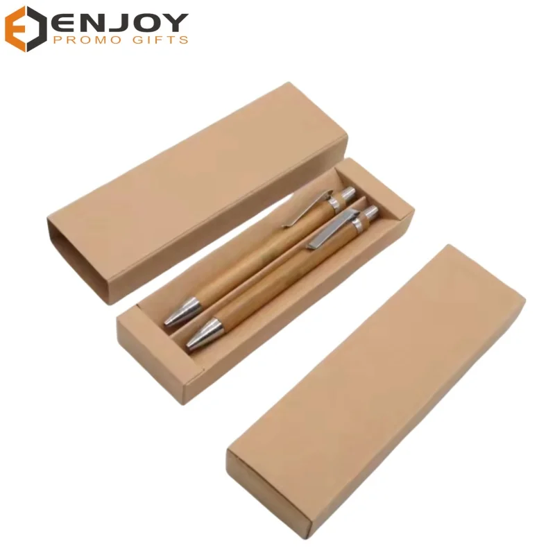 2 bamboo ballpoint pens in 1 craft paper box-customized promotional gift bamboo pen sets