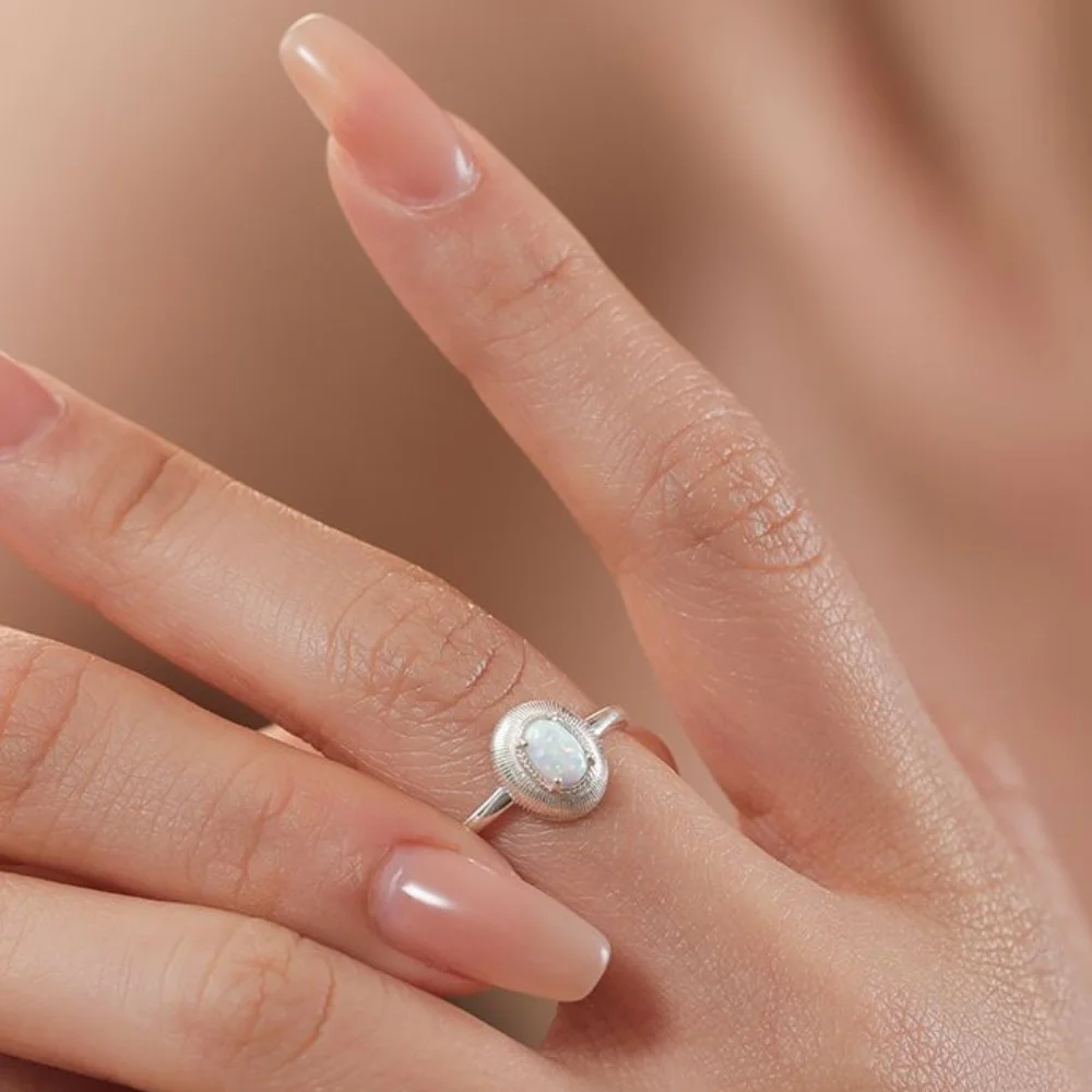 Advanced Texture Australian Natural Oval Opal Jewelry Gemstone Bulk 925 Sterling Silver Women Engagement Party Rings