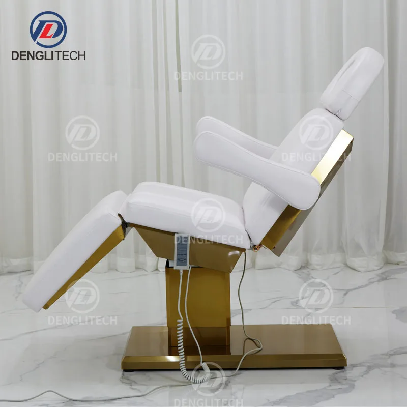 Luxury  European Style White and Gold Base Women  Massage Bed 3 Motors Beauty Salon Electric Massage Table for Facial