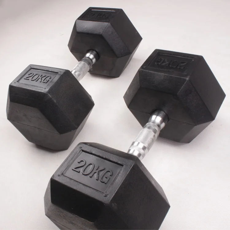 Powerman Fitness Strength Training Wholesale Gym Cast Iron Rubber Mancuernas 20kg 40kg 45 Lbs Kg Hex Dumbbells