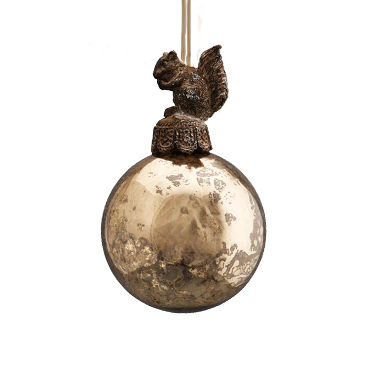 Decorative Christmas Glass Ball with Resin Animals Ornament
