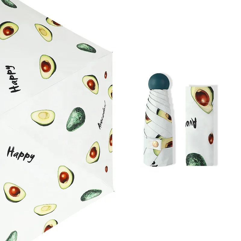All-in-one 5 Folding Mini Pocket Capsule  Umbrella UV protection Pongee black coating  with Fruit Printing foldable umbrella