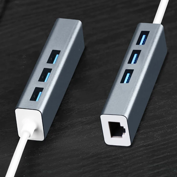 4 In 1 USB Hub USB3.0 With RJ45 100mbps Ethernet 3-port USB TYPE-C To USB 3.0 Adapter