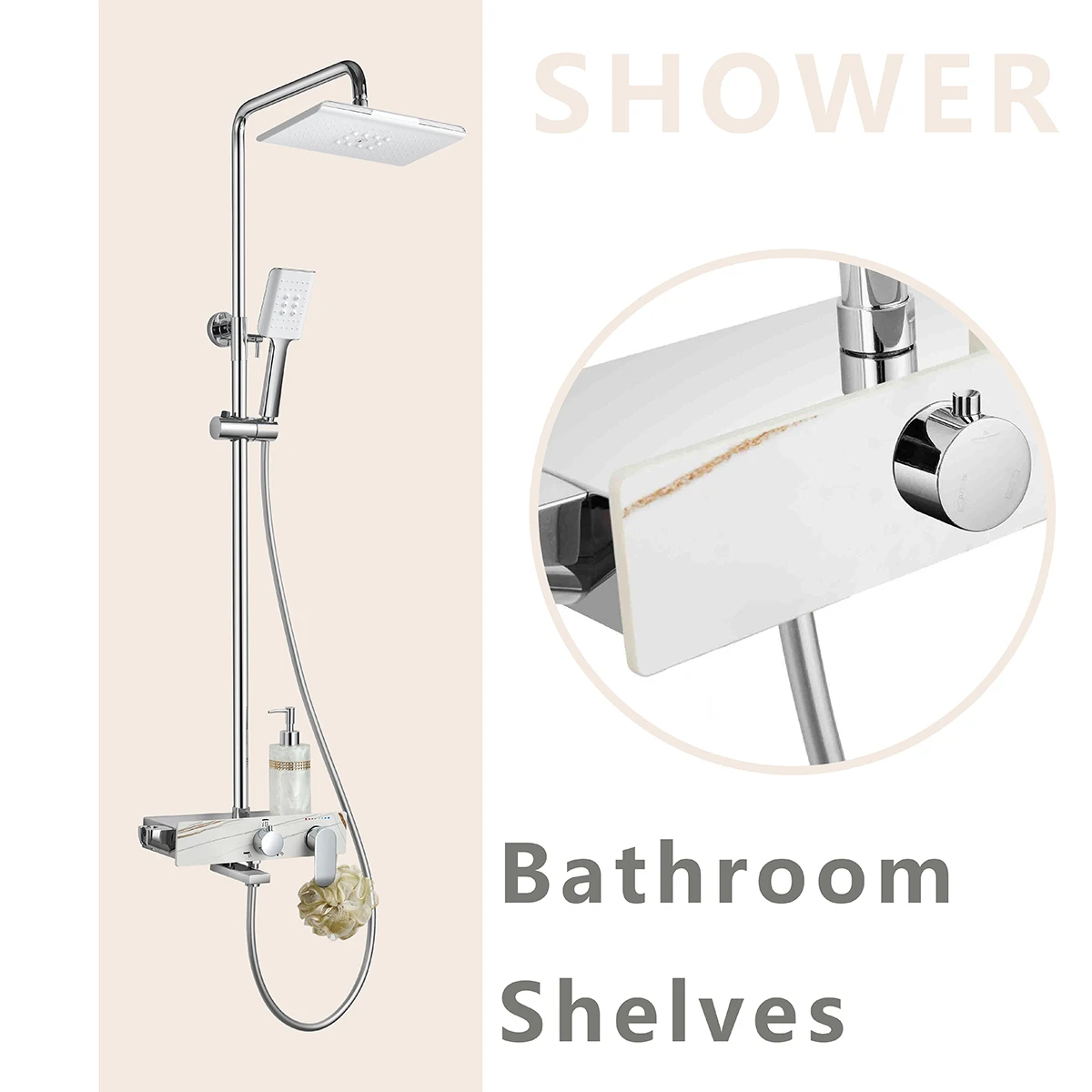 2021 Unique Brass hot and cold Rain Shower Set Polished Chrome With White rock plate Bathroom Shower Mixer set